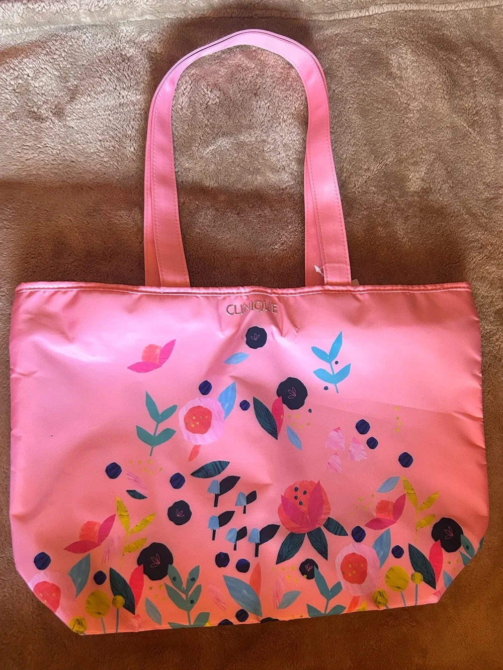 Clinique Pink Floral Print Tote